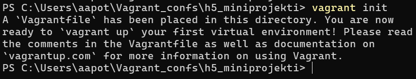 Hakemiston alustaminen vagrant-ohjelmalle