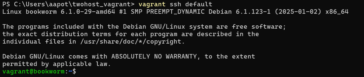 SSH-yhteyden muodostus default-virtuaalikoneeseen