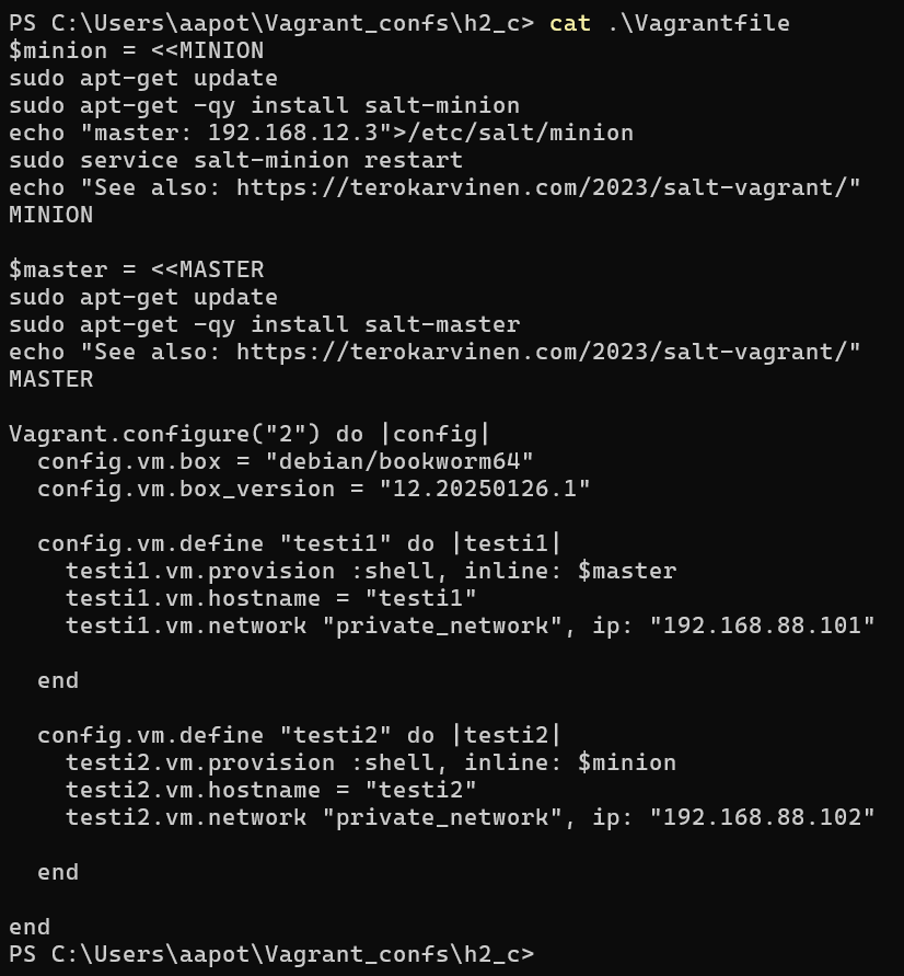 Aikaisemman tehtävän vagrantfile