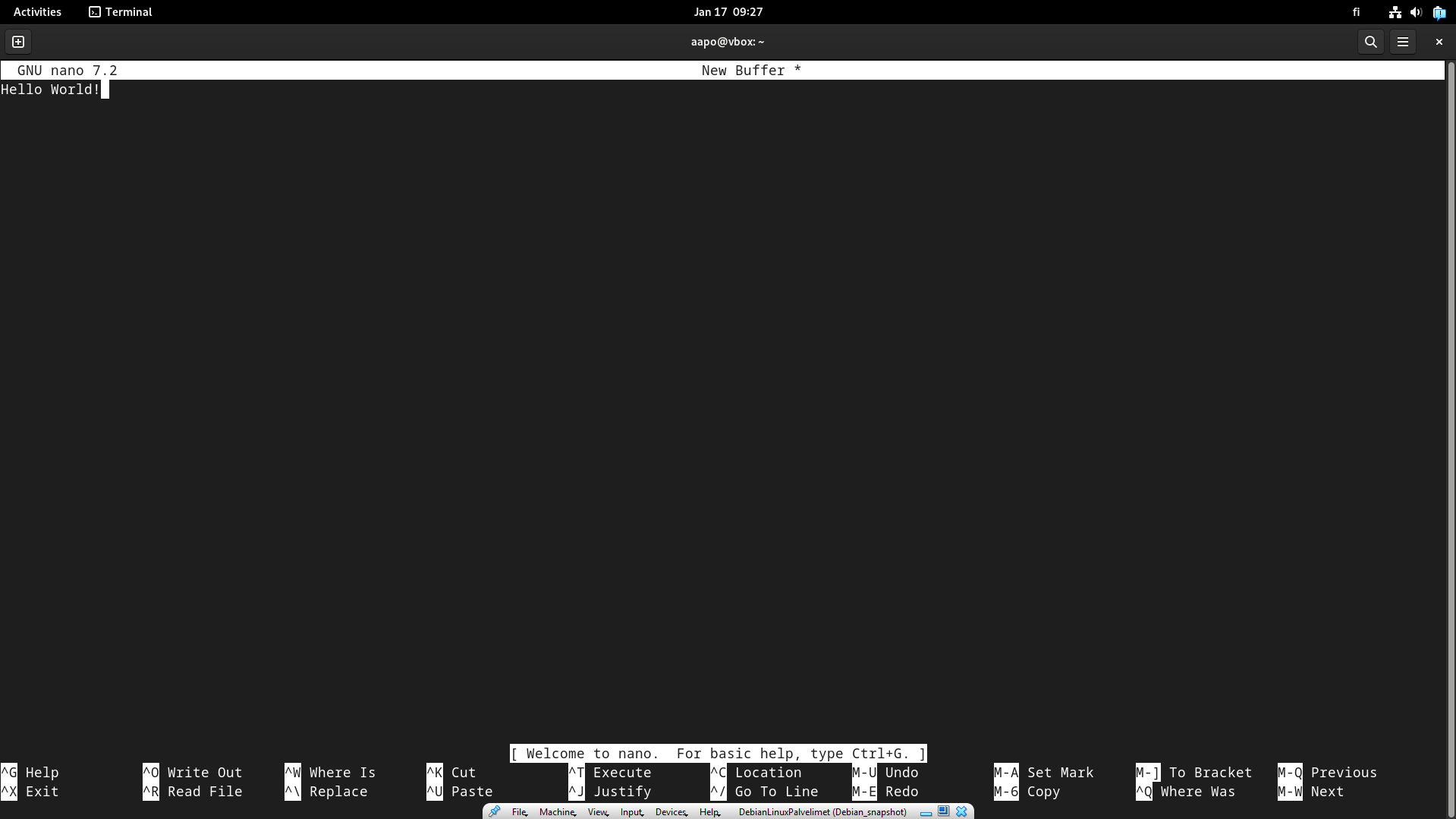 Nano tekstieditori avattuna
