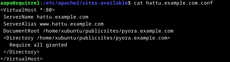 Kuva virheellisestä konfigurointi tiedostosta