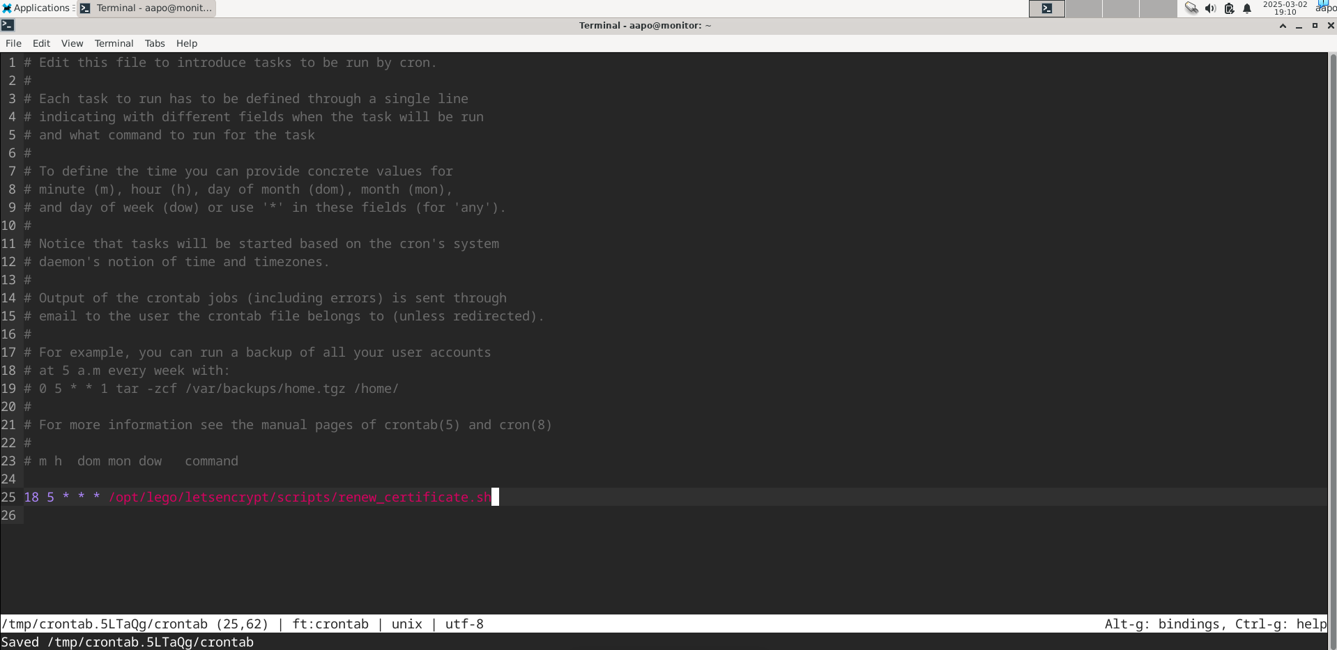 crontabin konfiguroiminen