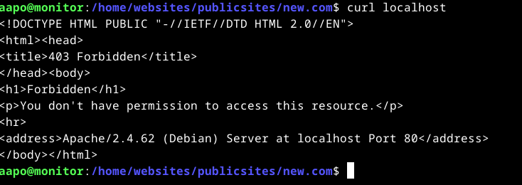 Lukuoikeus annettuna curl-komento localhostiin