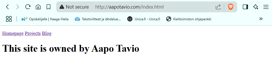 Linkitetty homepage selaimessa